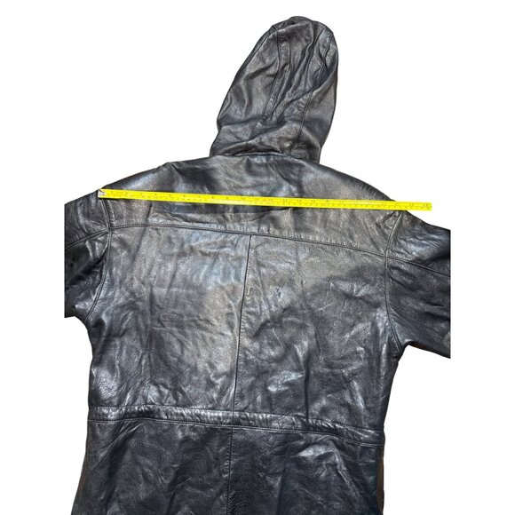Tannery West Black Hooded Leather Jacket With Gold Accent Zippers Zip-Up Front & - Picture 16 of 16
